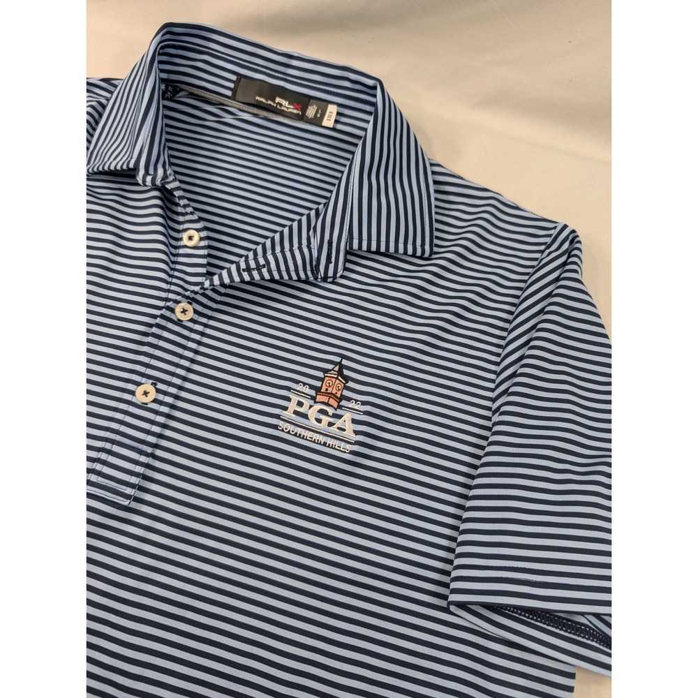 New No Tags Ralph Lauren RLX Polo Shirt Large Striped PGA Southern Hills 2022